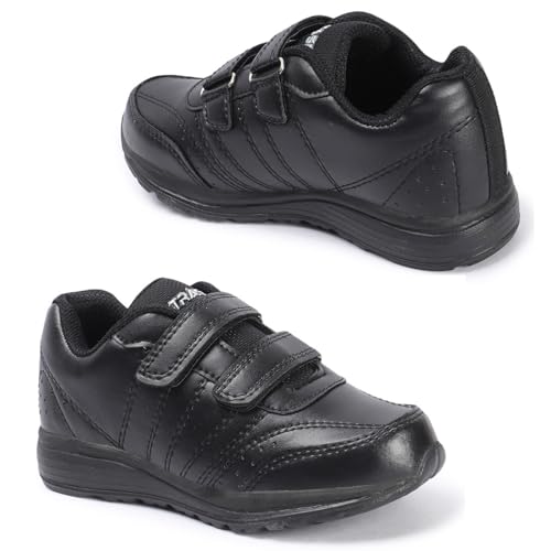 TRASE School Shoes Black for Boys & Girls | Velcro Strap | Lightweight & Comfortable | Anti-Skid Sole | All Day Wear (Black, 12 UK) - Image 4