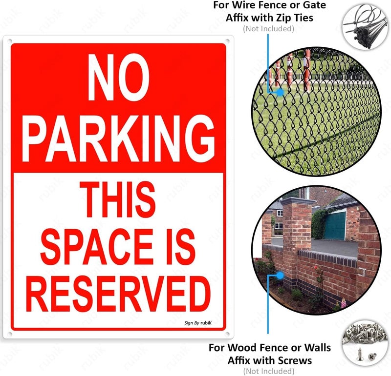 Rubik علامة عدم الوقوف أكريليك روبيك - هذه المساحة محجوزة 30x22.5 سم، حجم A4 علامة بلاستيكية كبيرة عاكسة محمية من الأشعة فوق البنفسجية ومقاومة للطقس - أبيض/أحمر (1 عبوة) - Image 2