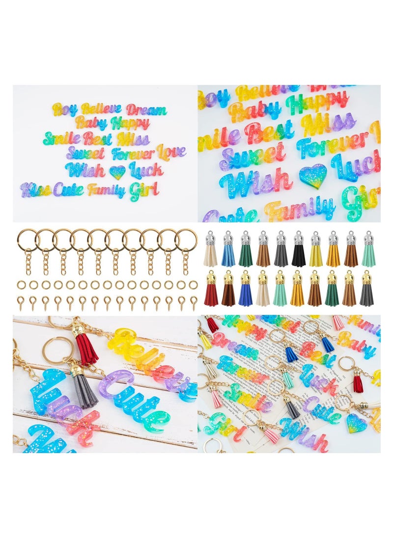 Excefore - 104 Pcs Alphabet Resin Molds Kit, Resin Keychain Molds for Epoxy Resin Molds Keychain with 20 Random Color Tassels 1 Hand Drill 2 Drill Bits 20 Key Rings 30 Screw Pins 30 Metal Rings(Good Vibes) - Image 1