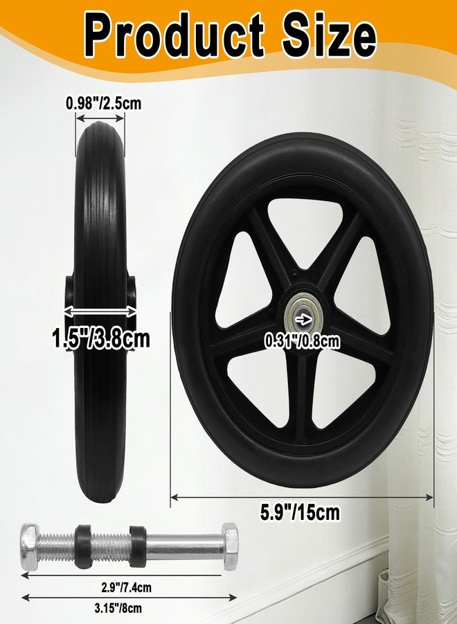 suiwotin 4pcs 6 Inch Solid Replacement Wheels - Anti-Slip Caster Roller, Compatible with Front of Wheelchairs, Walkers & Rollators, Includes Axles (Black) - Image 2