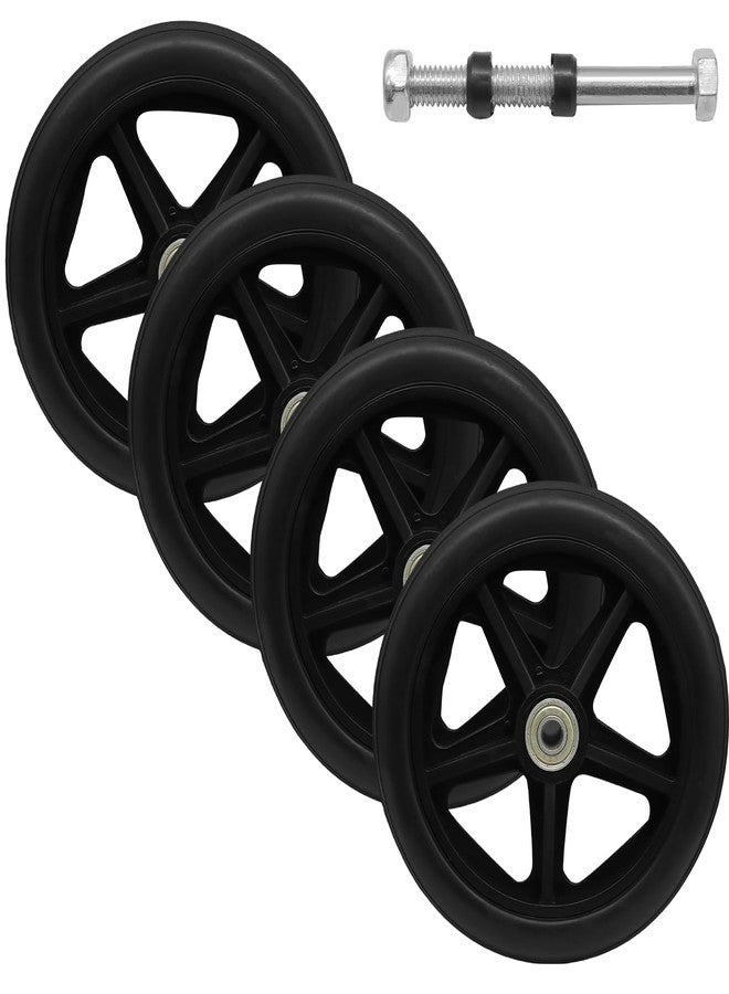 suiwotin 4pcs 6 Inch Solid Replacement Wheels - Anti-Slip Caster Roller, Compatible with Front of Wheelchairs, Walkers & Rollators, Includes Axles (Black) - Image 1