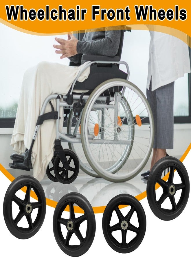 suiwotin 4pcs 6 Inch Solid Replacement Wheels - Anti-Slip Caster Roller, Compatible with Front of Wheelchairs, Walkers & Rollators, Includes Axles (Black) - Image 4