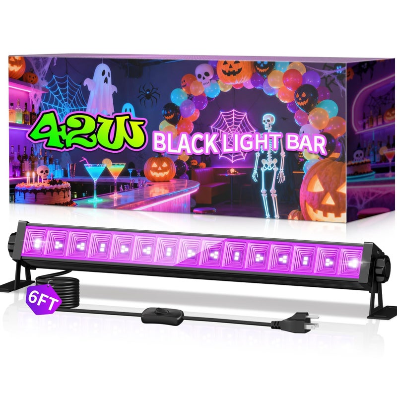 THECHAM 42W LED Black Light Bar Blacklight Bar with 6ft CordPlugSwitch Black Lights for Glow Party Fluorescent Poster Body Paint Birthday Halloween Bedroom Classroom