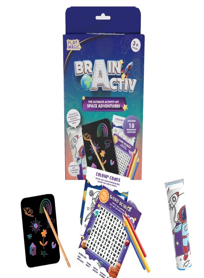 PlayMagic BrainActiv Kaleidoscope & Scratch Art Kit for Kids Age 5-14 - 1 Kaleidoscope, 8 Activity Sheets, 1 CYO Sheet, 2 Scratch Sheets, 2 Stylus, 10 Color Pencils - Return Gift for Boys & Girls - Image 1