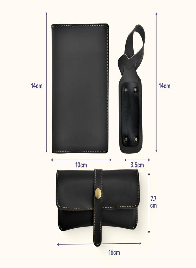 YOUR GIFT STUDIO Men's 3 Pcs Combo | All in One Men's Gift Combo | Slim Passport Cover, Eyewear Case, and Luggage Tag | Men's Vegan Leather Traveller Combo (Black) - Image 4
