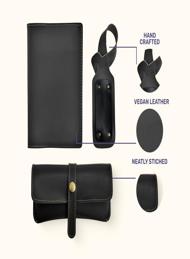 YOUR GIFT STUDIO Men's 3 Pcs Combo | All in One Men's Gift Combo | Slim Passport Cover, Eyewear Case, and Luggage Tag | Men's Vegan Leather Traveller Combo (Black) - Image 5