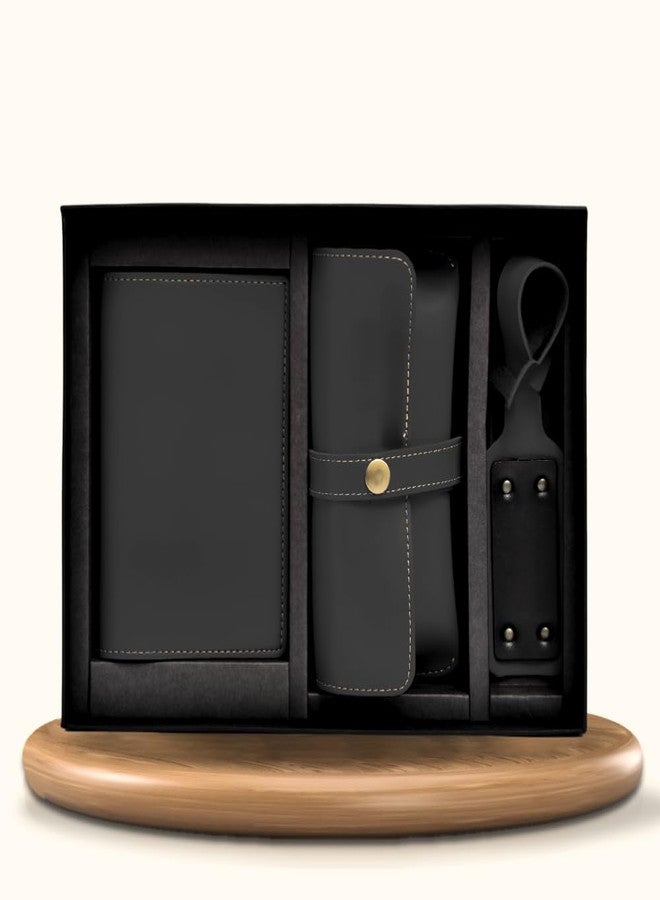 YOUR GIFT STUDIO Men's 3 Pcs Combo | All in One Men's Gift Combo | Slim Passport Cover, Eyewear Case, and Luggage Tag | Men's Vegan Leather Traveller Combo (Black) - Image 3