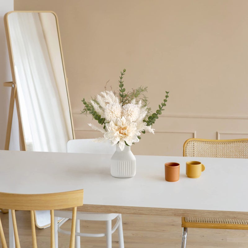 Mkono Mkono Small Artificial Flowers in Ceramic Vase 13.5"" Centerpieces Coffee Table Decor  Silk Flower Arrangements for Home Decor Indoor Fake Flower Bouquet for Dining Room Kitchen Wedding  White - Image 2