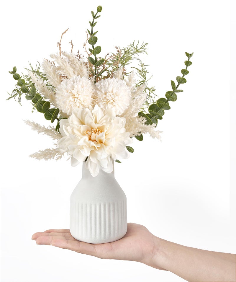 Mkono Mkono Small Artificial Flowers in Ceramic Vase 13.5"" Centerpieces Coffee Table Decor  Silk Flower Arrangements for Home Decor Indoor Fake Flower Bouquet for Dining Room Kitchen Wedding  White - Image 5