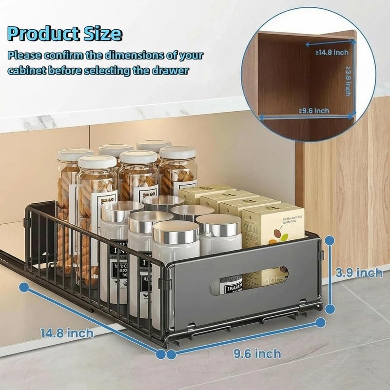 SALADAYS Pull-Out Cabinet Organizer, Heavy-Duty Iron Cabinet Storage Basket with Nano-Adhesive Mount, Drill-Free Easy Installation for Kitchen, Bathroom, Pantry Storage - Image 2