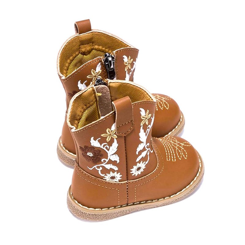 Newsonet Baby Cowboy Cowgirl Boots Infant Western Boys Girls Round Toe Riding Mid Calf for All Seasons 6 9 12 18 24 Months Brown Size 5 Toddler - Image 4