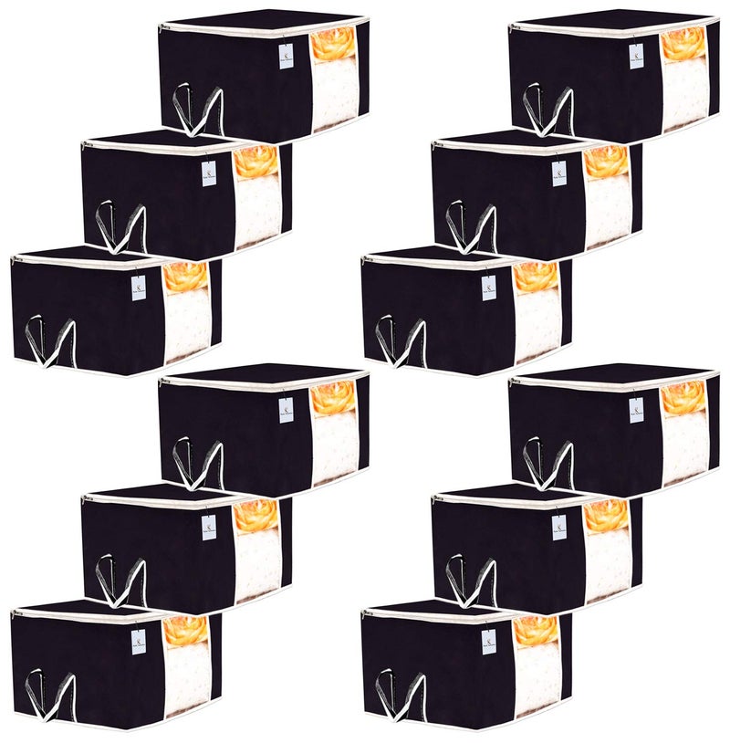 Kuber Industries 12 Piece Non Woven Underbed Storage BagStorage OrganiserBlanket Cover with Transparent WindowExtra Large Black CTKTC034431 - Image 1