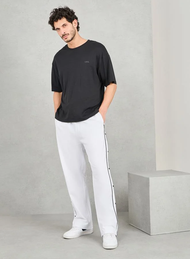 Styli Contrast Piping and Popper Oversized Open Hem Jogger