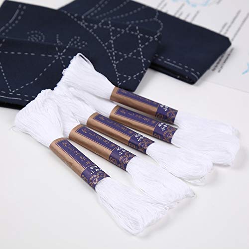 Daruma Sashiko kit, Yokota Sashiko Thread and Template Yume Fukin with Original English Manual, Fabric, Japanese Textile (White Thread/Navy Dishcloth 3) - Image 5