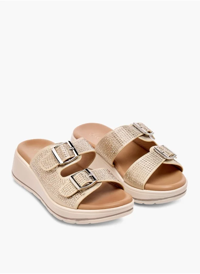 لو كونفورت Girls Studded Slip-On Sandals with Buckle Detail