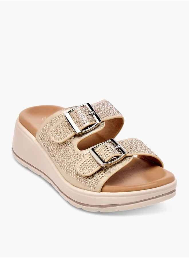 لو كونفورت Girls Studded Slip-On Sandals with Buckle Detail