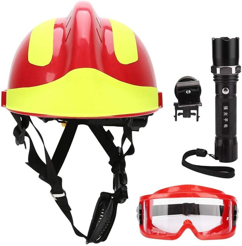 klarako Hard Hat, Professional Rescue Safety Helmets, Anti-Impact Fire Fighter Protection Hard Hat with Headlamp and Goggles (Red) - Image 2