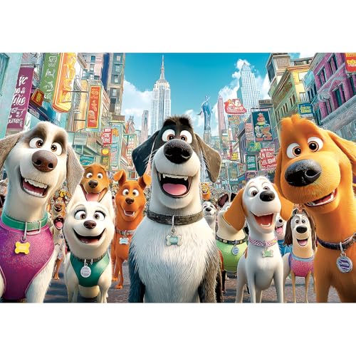 Blueforest 1000 Piece Jigsaw Puzzle for Adults Cute Cartoon Dogs in City Theme Challenging Fun Adult Puzzles for Stress Relief Home Decor 275x197 Inch - Image 1