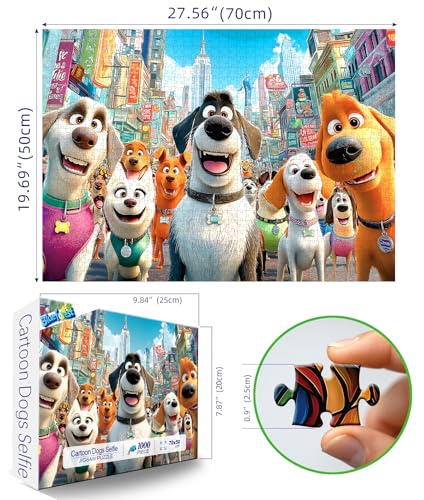 Blueforest 1000 Piece Jigsaw Puzzle for Adults Cute Cartoon Dogs in City Theme Challenging Fun Adult Puzzles for Stress Relief Home Decor 275x197 Inch - Image 5