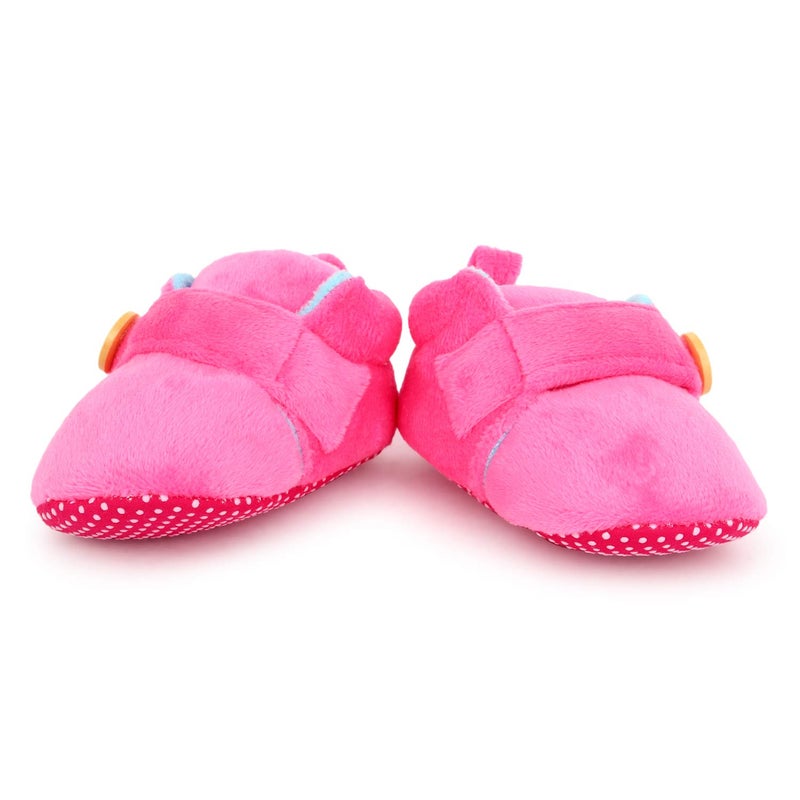 Superminis unisex-baby Dual Color Velvet Soft Base Booties/Shoes With Wooden Button 0-6 Months Pink+Blue - Image 3