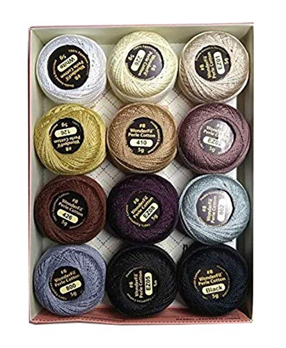 ELEGANZA Wonderfil Eleganza #8 Perle Cotton Embroidery Thread Sampler Collection, "Neutrals" - Image 3