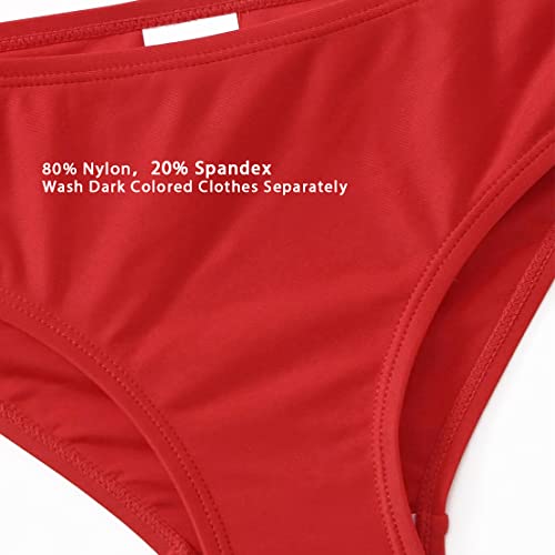 MIENOE Teen Girls' Swimsuits Two-Piece V-Neck Bikini Swimsuit Solid Color Adjustable Shoulder Straps Swimsuit Kids Red Bikini (Size 12-14Years) - Image 4