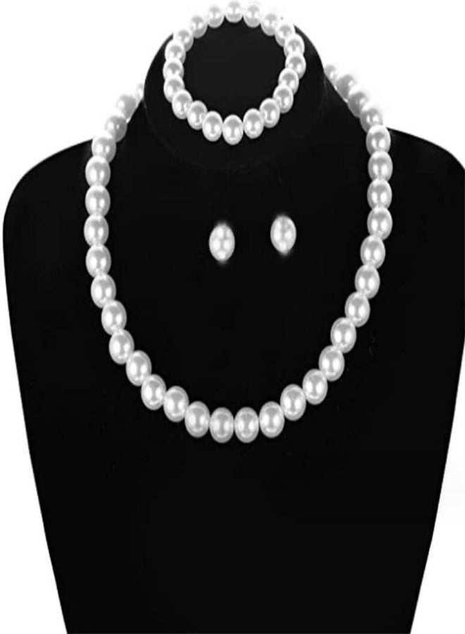 CSIYANJRY99 Pearl Necklace & Earring Set - Faux Pearl Prom Jewelry: Imitation Beaded Pearl Bracelet & Stud Earrings (WhitePearl) - Image 5