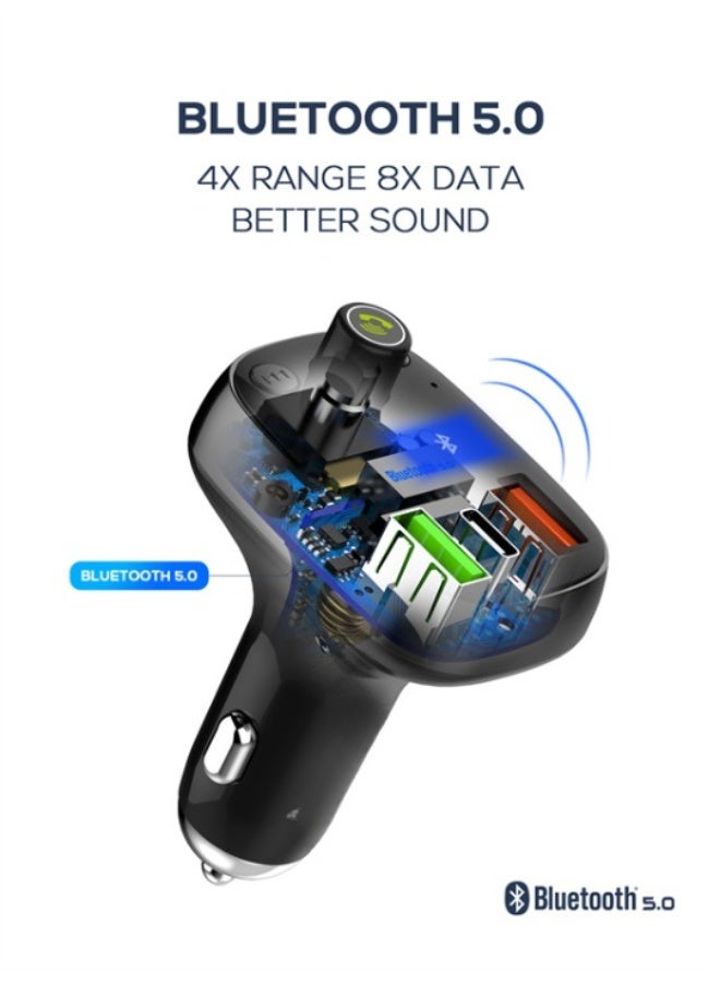 Bluetooth FM Transmitter Fast Car Charger Black - Image 5