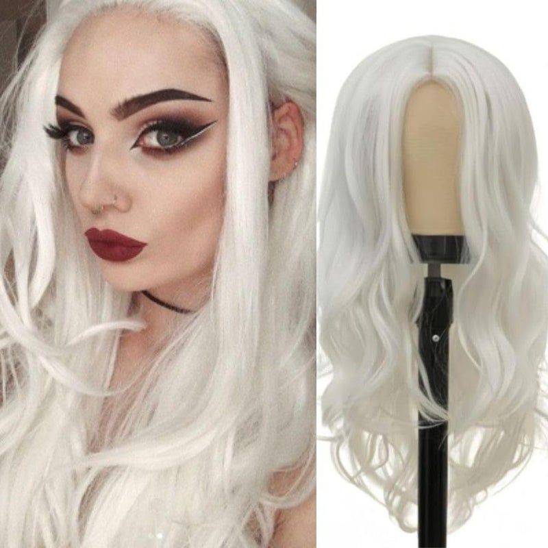 European and American wig women's white long curly synthetic wig fashion lolita Halloween play headgear wholesale (White)