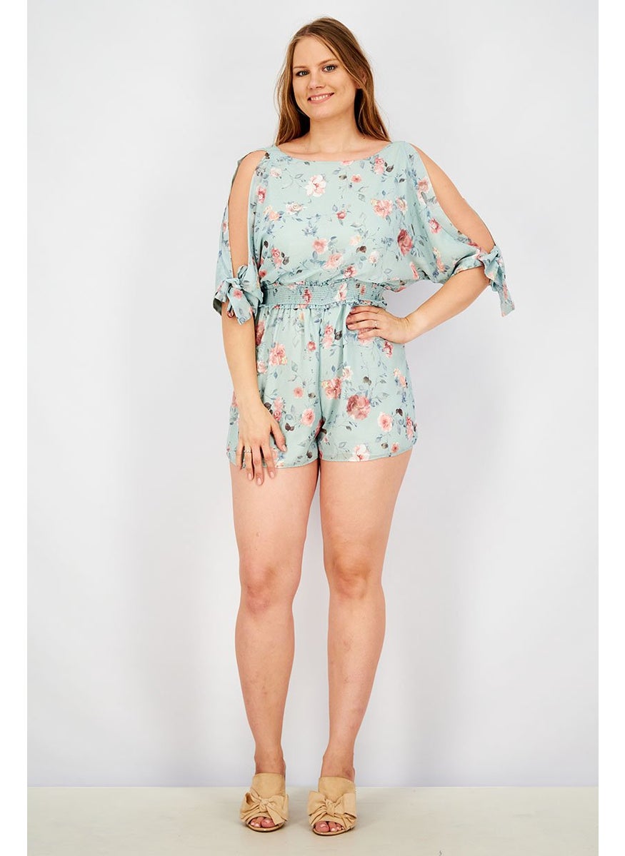 Women Floral Print Tie Sleeves Playsuit, Light Green Combo - pzsku/Z5C3B549A87A94EDD4B46Z/45/_/1724351331/c53eb696-47d5-49b9-ad40-20d49b2bc79f