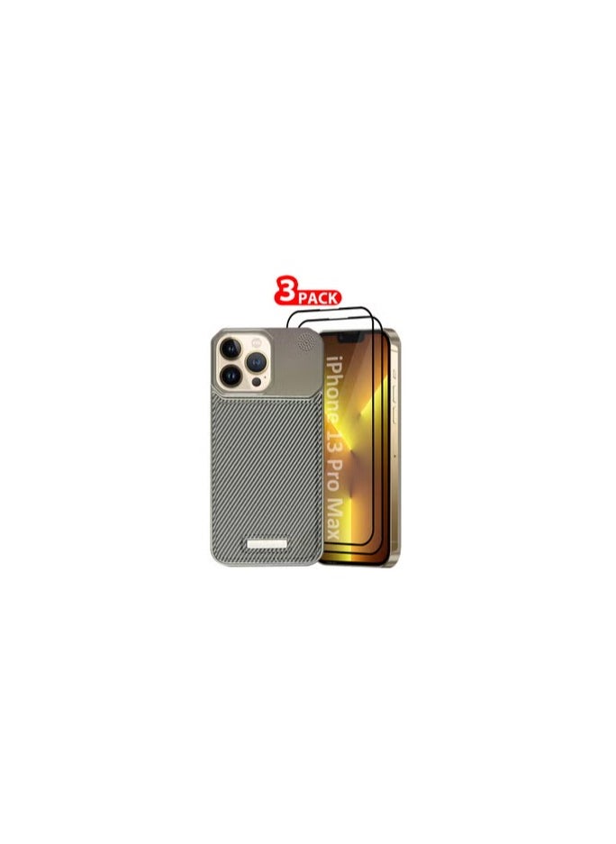 CATANES iPhone 13 Pro Max 3 Pack Case Leather Metal Design, Slim Lightweight Minimalist Cover,1 Case 2 Screen Protectors  - Image 1
