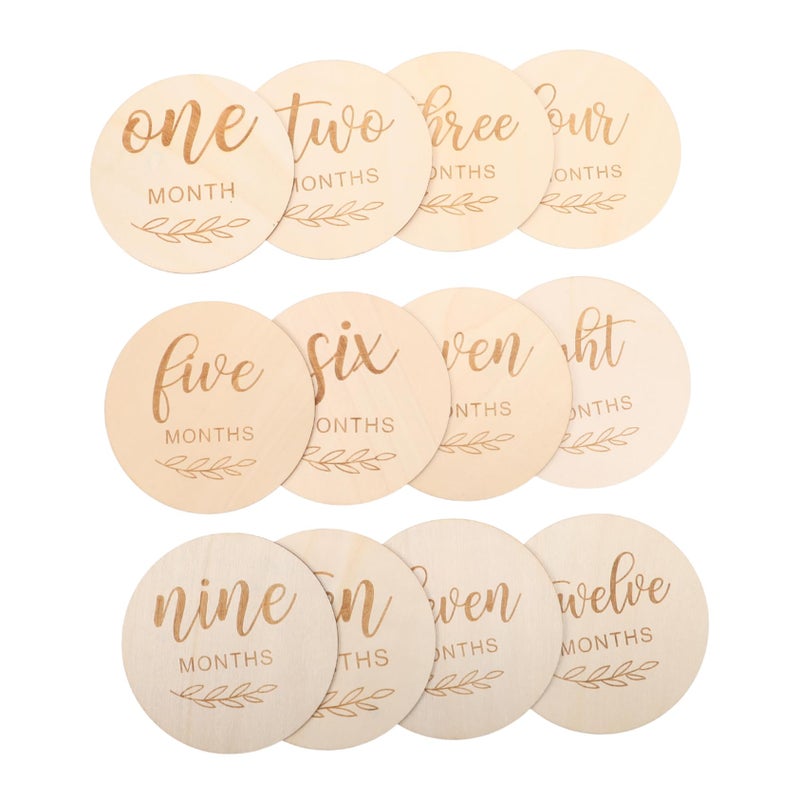 Wooden Milestone Cards 12pcs Newborn Photography Props Growth Announcement Signs - Image 2