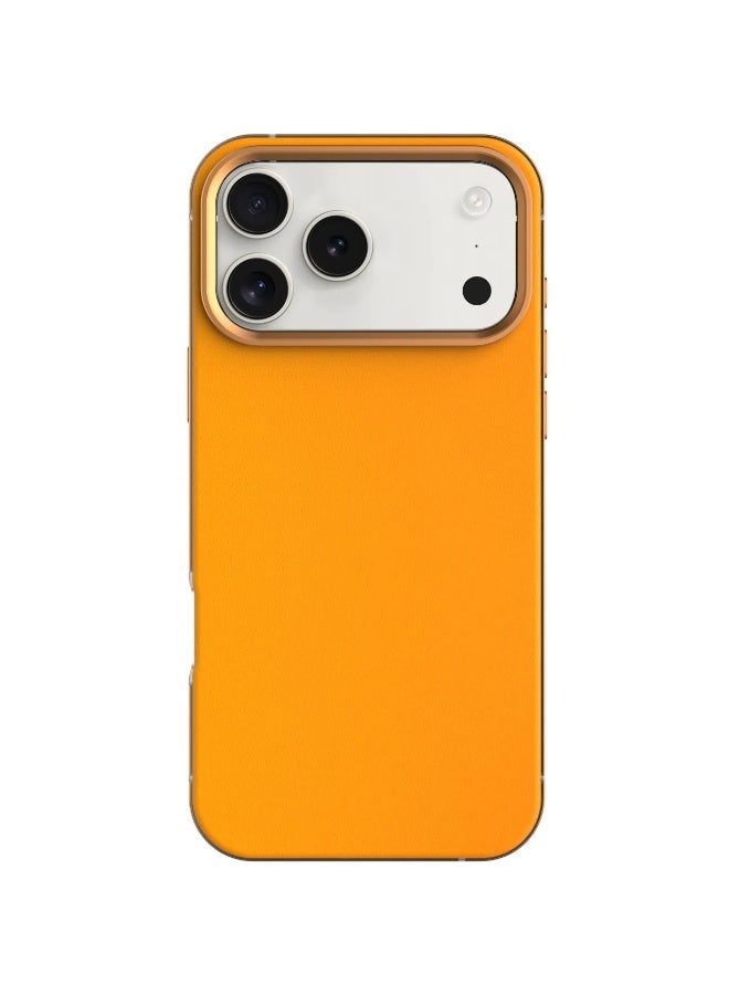 LEVELO iPhone 17 Pro Mia MagSafe Case with Matte Silicone Texture & Shock-Resistant Bumper / Anti-Fingerprint & Non-Slip Texture / Aluminum Alloy Frame for Camera & Edges / Frosted Clear Design - Orange - Image 1