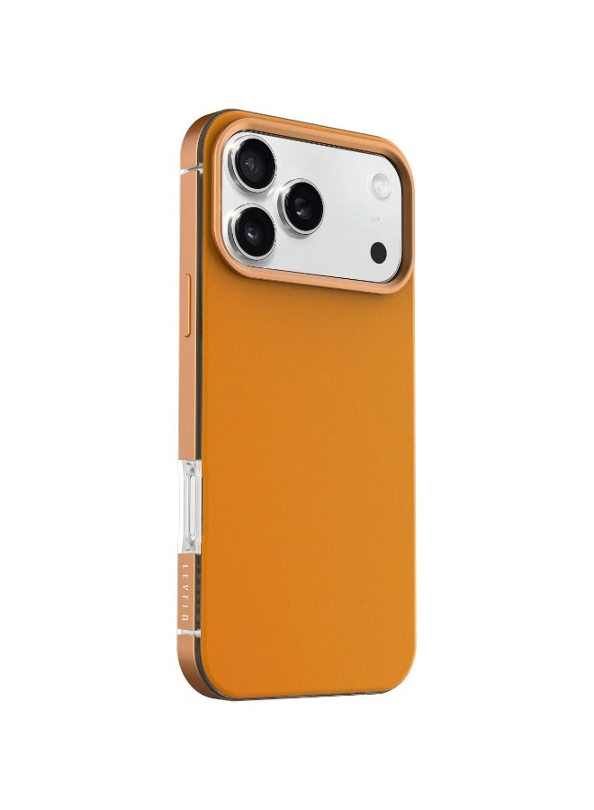 LEVELO iPhone 17 Pro Mia MagSafe Case with Matte Silicone Texture & Shock-Resistant Bumper / Anti-Fingerprint & Non-Slip Texture / Aluminum Alloy Frame for Camera & Edges / Frosted Clear Design - Orange - Image 2
