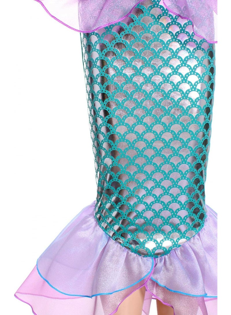 Y&D فستان أميرة حورية البحر للفتيات الصغيرات لحفلات عيد الميلاد وهالوين وكوسبلاي مع قفازات وتاج وعصا 6-7 سنوات - Image 5