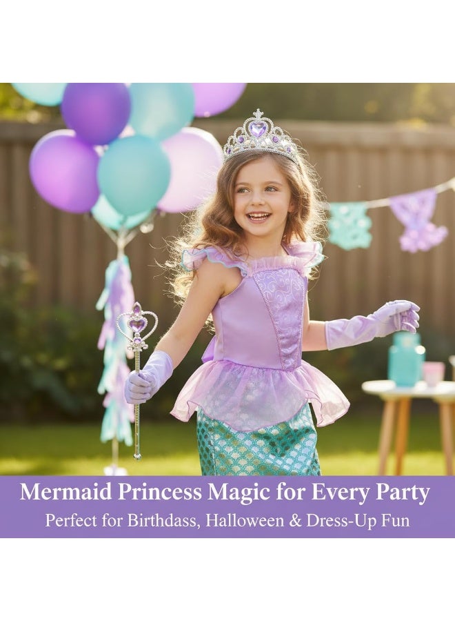 Y&D فستان أميرة حورية البحر للفتيات الصغيرات لحفلات عيد الميلاد وهالوين وكوسبلاي مع قفازات وتاج وعصا 6-7 سنوات - Image 2
