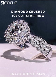 REOCLE Women's Zircon Ring Adjustable Silver Open Engagement Ring with White Gold Plated 3 Rows & Round Cut Diamond Best Jewelry Gifts for Marriage Anniversary & Birthday  - Image 3