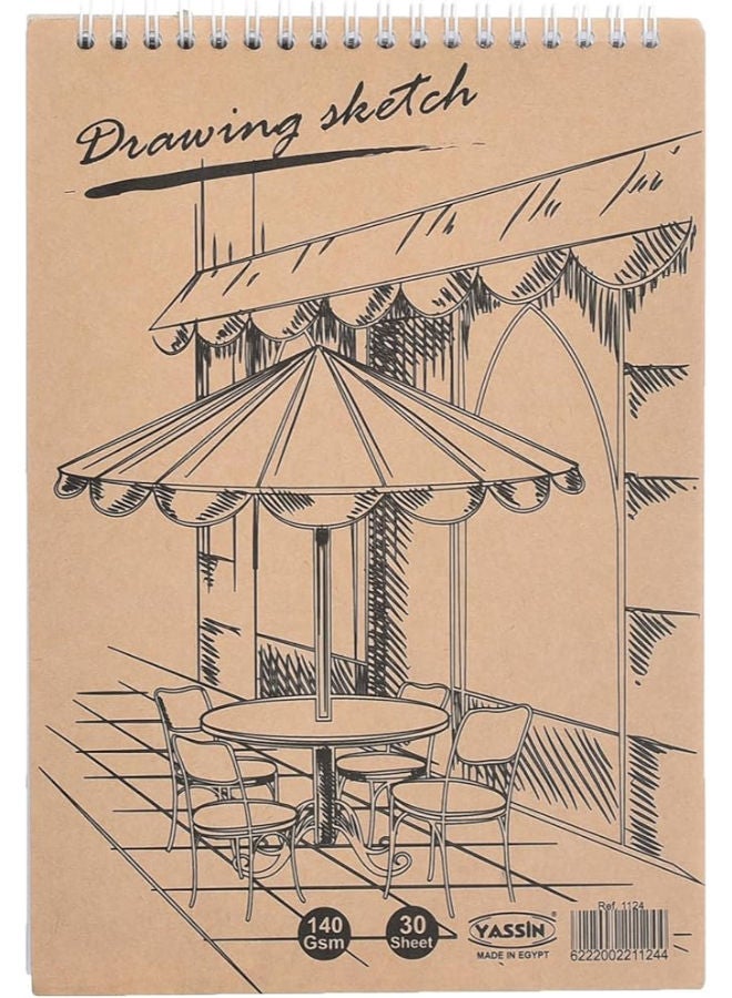 Yassin White Sketchbook, 30 Sheets 15x25cm Wire-Bound for Drawing and Art - Image 1