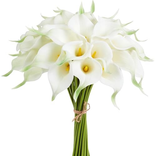 AWARDSEN Artificial Calla Lily 12Pcs White Real Touch Faux Flowers for Wedding Bouquet Bride Bridal Shower Spring Home Kitchen Table Decor Fake Lilies for Centerpieces Party Decorations - Image 1