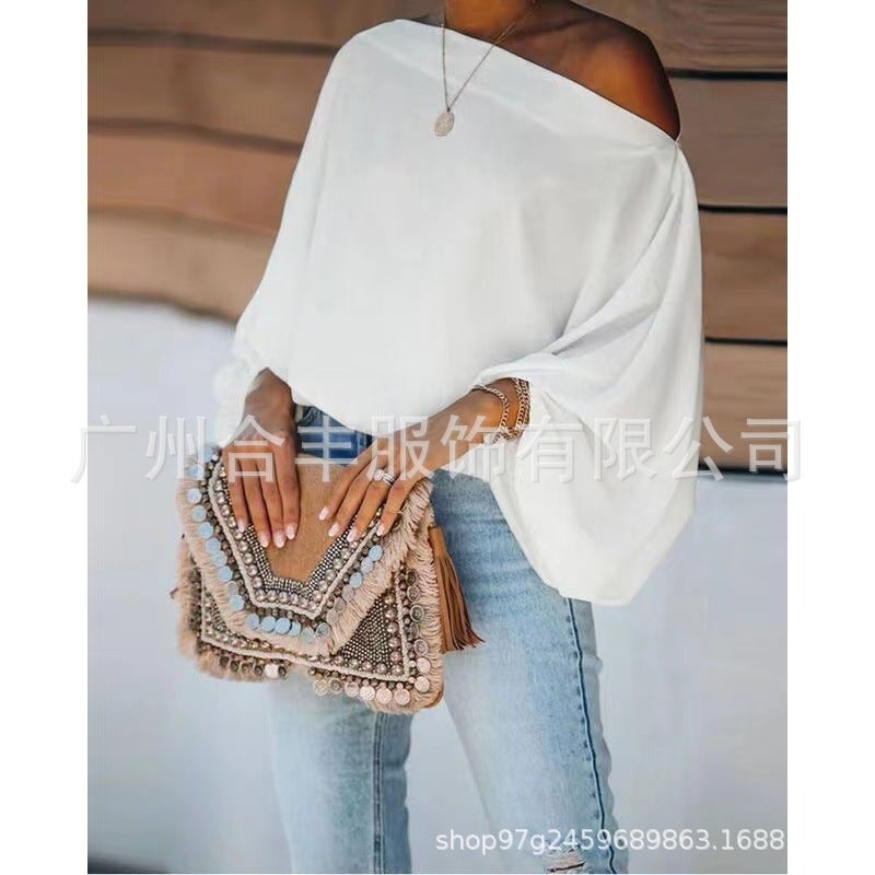 Spot manufacturers in Europe and the United States cross-border spring, autumn and winter New printed ladies pullover Cape loose strapless Cape shawl Black