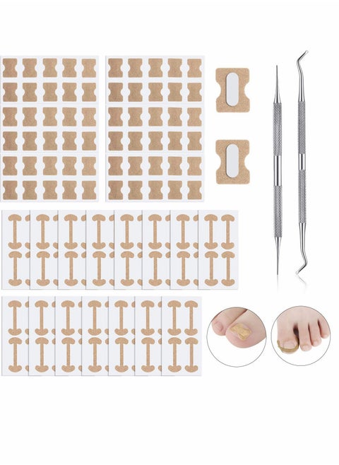 Ingrown Toenail Tool Set, Including Ingrown Toenail File and Lifter, 60 Pieces Elastic Patch Curved Toenails Brace Stickers, 60 Pieces Ingrown Toenail Correction Stickers (122 Pieces)
