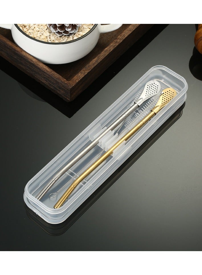 JAYATO 2 قطع ملعقة مصاصة قابلة لإعادة الاستخدام من الفولاذ المقاوم للصدأ مع فرشاة تنظيف متعددة الاستخدامات، آمنة للغسل في غسالة الصحون، مصاصات شرب مثالية للكوكتيلات، السموذي، القهوة، العصير، ملونة، متعددة الاستخدامات، صندوق هدايا قابل للفصل، مصاصة عصير ريترو، مصاصة فلتر شاي الحليب، مع صندوق هدايا - Image 1