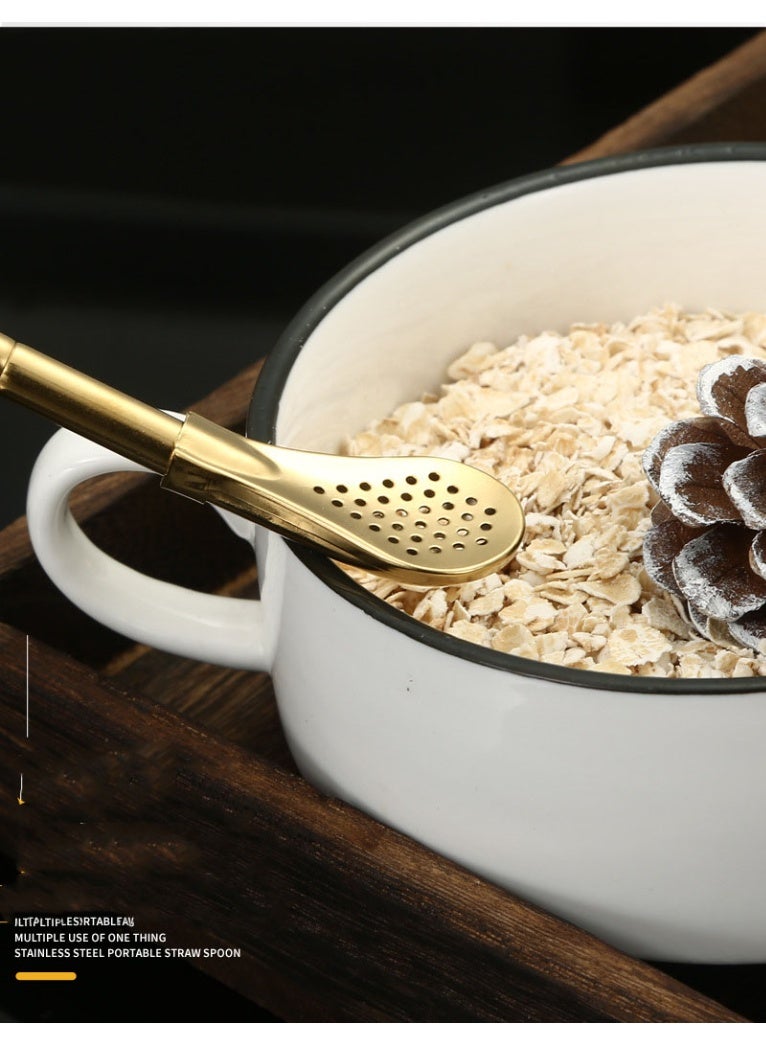 JAYATO 2 قطع ملعقة مصاصة قابلة لإعادة الاستخدام من الفولاذ المقاوم للصدأ مع فرشاة تنظيف متعددة الاستخدامات، آمنة للغسل في غسالة الصحون، مصاصات شرب مثالية للكوكتيلات، السموذي، القهوة، العصير، ملونة، متعددة الاستخدامات، صندوق هدايا قابل للفصل، مصاصة عصير ريترو، مصاصة فلتر شاي الحليب، مع صندوق هدايا - Image 5