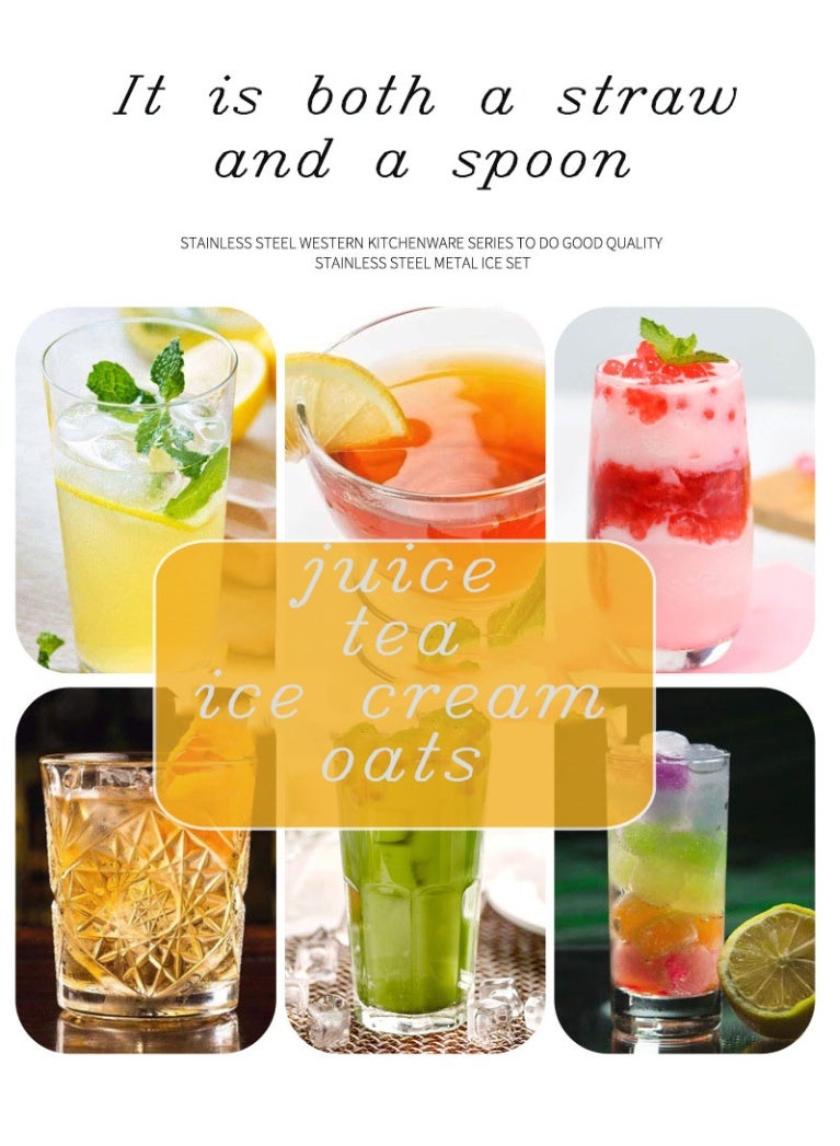 JAYATO 2 قطع ملعقة مصاصة قابلة لإعادة الاستخدام من الفولاذ المقاوم للصدأ مع فرشاة تنظيف متعددة الاستخدامات، آمنة للغسل في غسالة الصحون، مصاصات شرب مثالية للكوكتيلات، السموذي، القهوة، العصير، ملونة، متعددة الاستخدامات، صندوق هدايا قابل للفصل، مصاصة عصير ريترو، مصاصة فلتر شاي الحليب، مع صندوق هدايا - Image 4