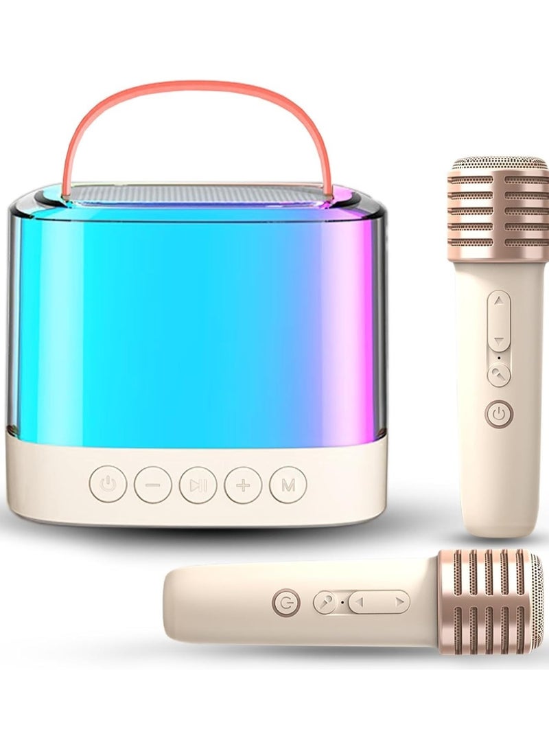 Mini Karaoke Machine with 2 Wireless Microphones Portable Bluetooth Speaker with RGB Light, Singing Machine with Echo and Vocal Cut, Supports TF, AUX-in, for Home Party, Meeting  - Image 4
