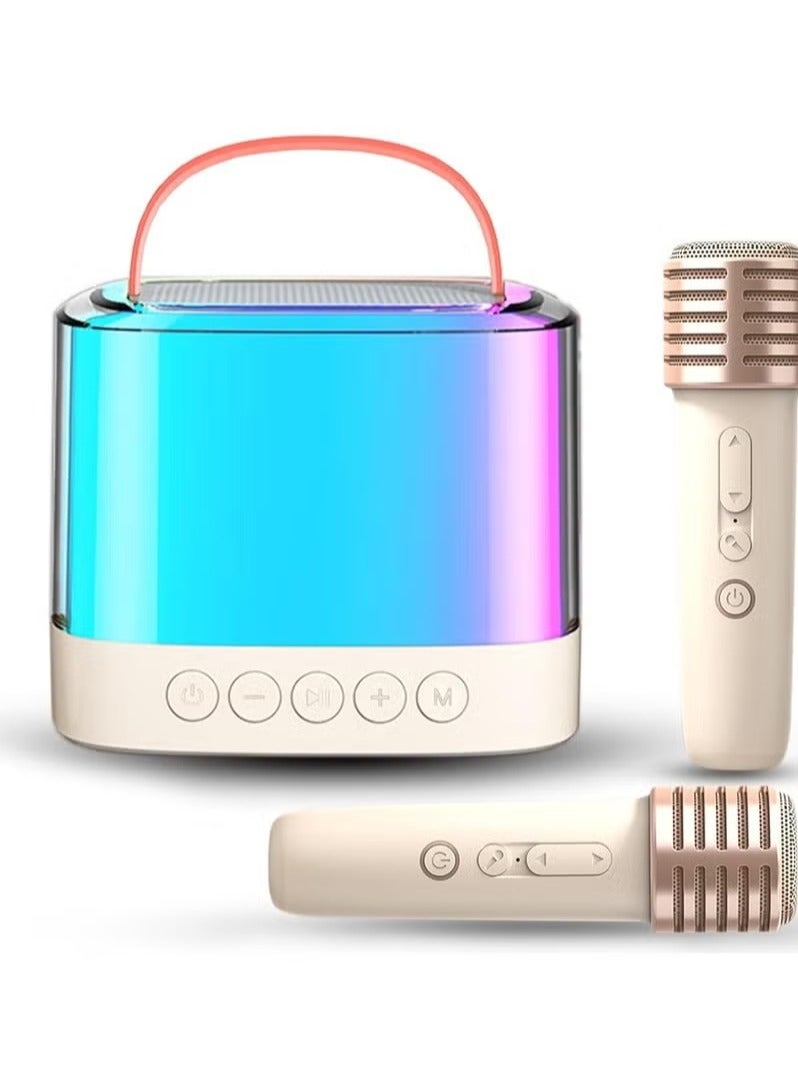 Mini Karaoke Machine with 2 Wireless Microphones Portable Bluetooth Speaker with RGB Light, Singing Machine with Echo and Vocal Cut, Supports TF, AUX-in, for Home Party, Meeting - Image 1
