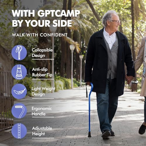 GPTCAMP Walking Cane and Walking Stick for Men WomenLightweight Folding Canes with Offset Soft CushionedHandleAdjustableCollapsibleMobility Leg Surgery Recovery Dark Blue - Image 5