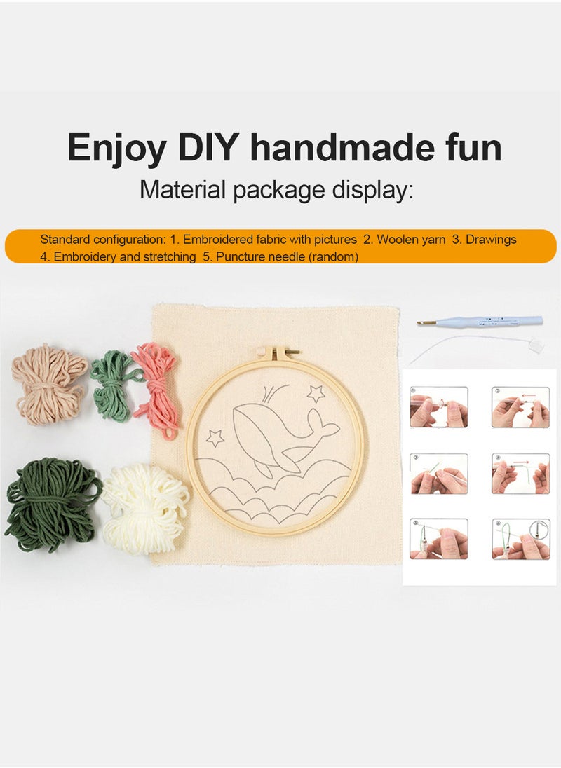 MaBaby - Handmade Embroidery DIY Material Bag Embroidery Tool Set Wool Drawing  Kits Fabric Embroidery Needles Stitching Punch Pen Set Craft Tool for Beginner - Image 1