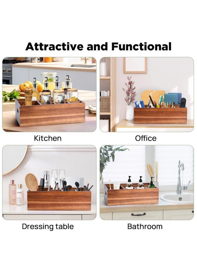 Eleckey Paper Plate Dispenser for Kitchen Counter, Acacia Wood Utensil Holder Organizer for Party - Image 2