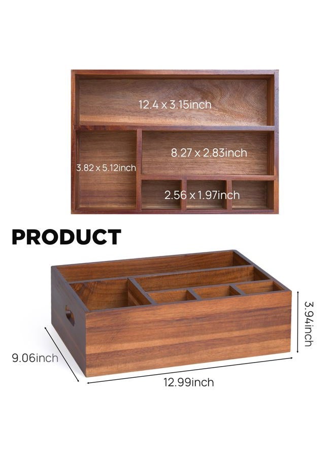Eleckey Paper Plate Dispenser for Kitchen Counter, Acacia Wood Utensil Holder Organizer for Party - Image 5
